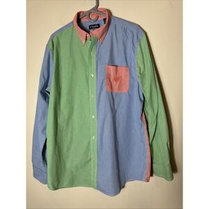 Vintage Ralph Lauren Chaps Shirt Mens XL Bright Striped Colorblock Crest 90s